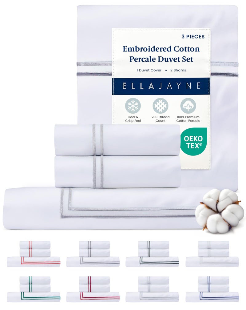 Ella Jayne California King Duvet Cover (3 Pcs), 100% Cotton Percale, King/Cali King, Breathable & Lightweight Cal King Duvet Cover (1 Piece) 106 x 90 Inches with 2 Pillow Shams (Silver Design) - Image 2